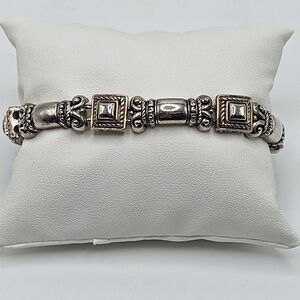 VINTAGE Ornate Silver Tone Articulated Link Bracelet Magnetic Clasp